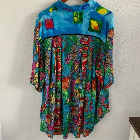 BOP Vintage Art to Wear Tropical Scene Women in Action Art Vibrant Artsy 1X - Picture 2 of 15